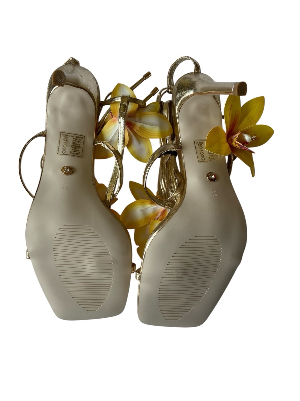 Azalea Wang Crescendo Metallic Floral Ankle Wrap Heels Size 9 NWOB - Picture 8 of 9